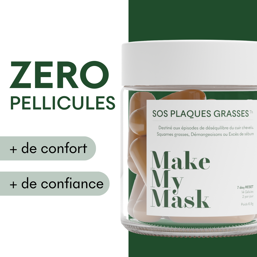 Zéro pellicules, plus de confort et de confiance avec le complément SOS squames grasses de MakeMyMask